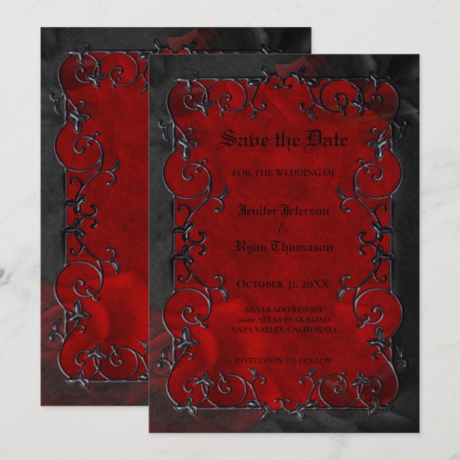 Anuncio Red Gothic halloween wedding save the date (Anverso / Reverso)