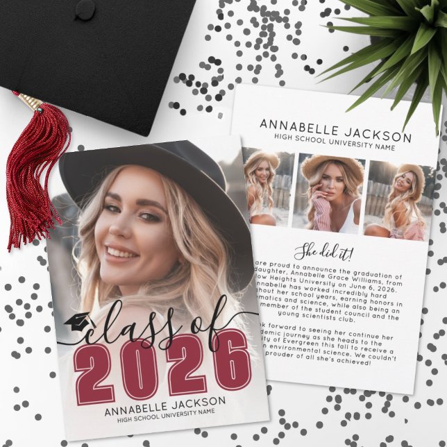 Anuncio Red Graduate Photo Graduation (Red Graduate Photo Graduation Announcement )