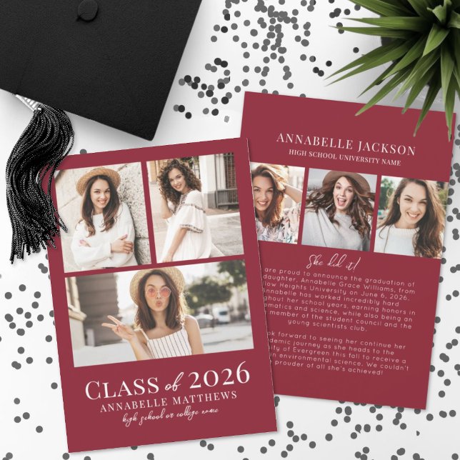 Anuncio Red Photo Collage Graduation (Red Photo Collage Graduation Announcement)