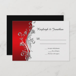 Anuncio Red White Black Silver Ornate Swirls RSVP
