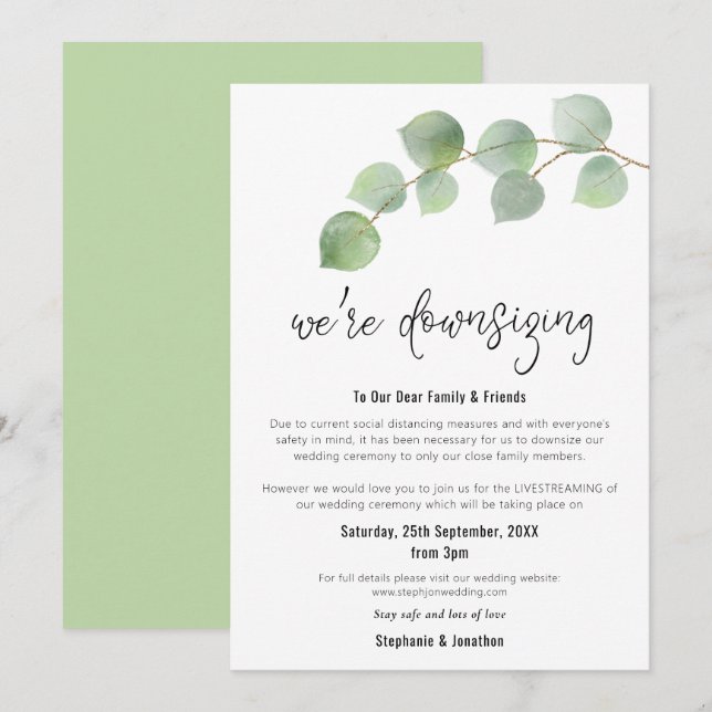 Anuncio Reduciendo el tamaño de la boda Guion moderno Euca (Anverso / Reverso)