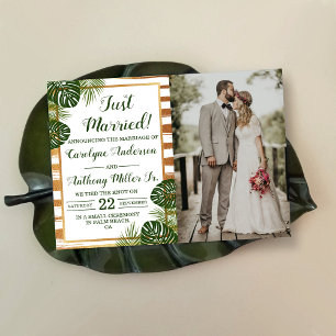 Anuncio Relieve metalizado dorado y foto de bodas de hojas