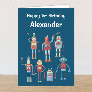 Anuncio Retro 1950 Robots Personalizado Edad y nombre Cump