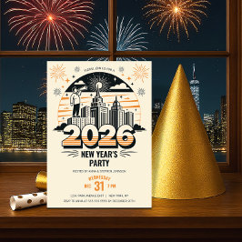 Anuncio retro de la llegada del Fiesta de Año Nuev