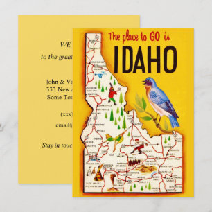 Anuncio retro de mapa de Idaho en movimiento
