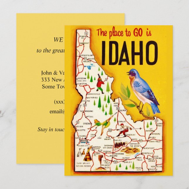 Anuncio retro de mapa de Idaho en movimiento (Anverso / Reverso)