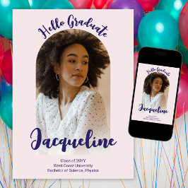 Anuncio Retro Hello Graduado 2025 Purple Script Arch Photo