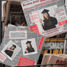 Retro Save The Date Revista Periódico Graduación