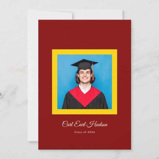 Anuncio Rich Maroon Yellow High School Photo Grad (Anverso)