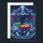 Anuncio Robot Cyberpunk Futurista Comida Ramen Neon<br><div class="desc">Fusión futurista de comida y tecnología con un robot iluminado por neón sosteniendo un tazón humeante de ramen.</div>