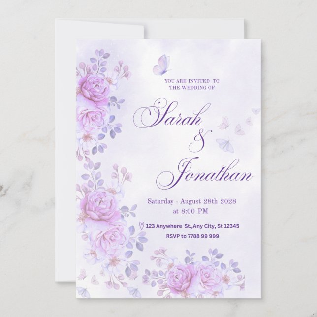 Anuncio 💐Romantic Floral Purple Wedding Invitation (Anverso)