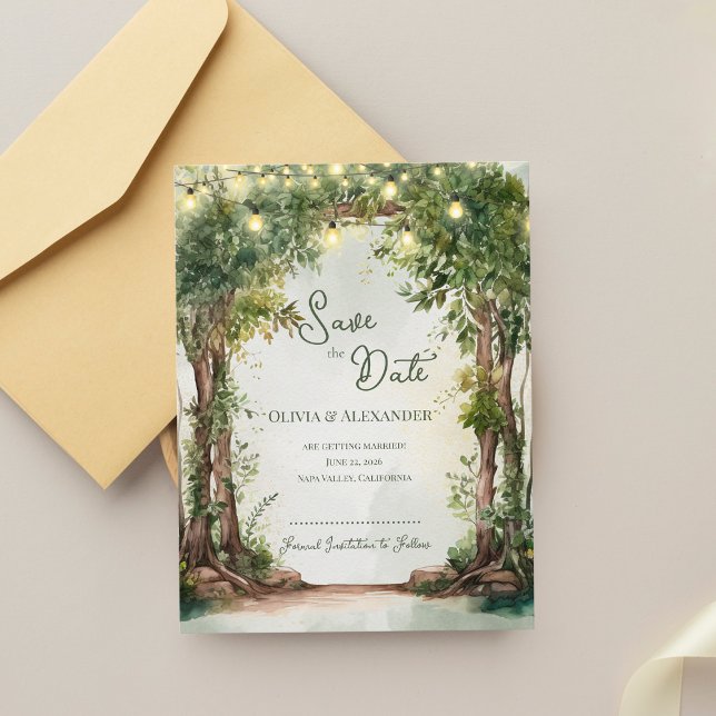 Anuncio Romantic Garden String Lights Save the Date (Romantic Garden String Lights Save the Date | Enchanted Outdoor Wedding Announcement)