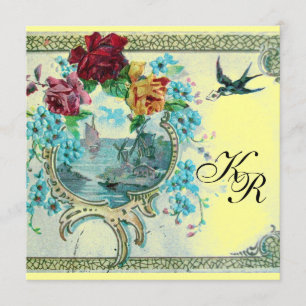 Anuncio ROMÁNTICA 3 MONOGRAMA, Boda Azul Amarillo