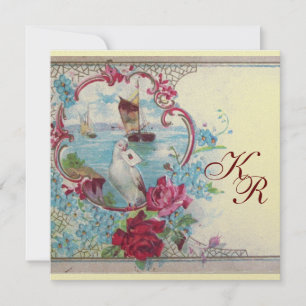 Anuncio ROMÁNTICA MONOGRAM Azul Turquesa Bodas Doradas