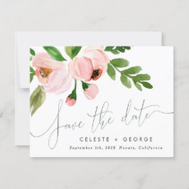 Anuncio romántico color rosa floral salvar la fecha