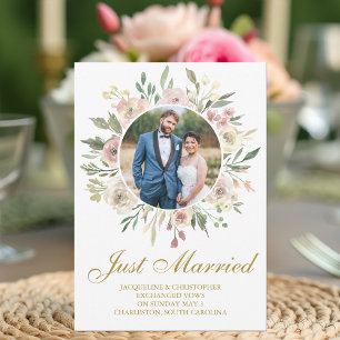 Anuncio Rosa Chic Dorado Floral Recién Casados Foto Boda