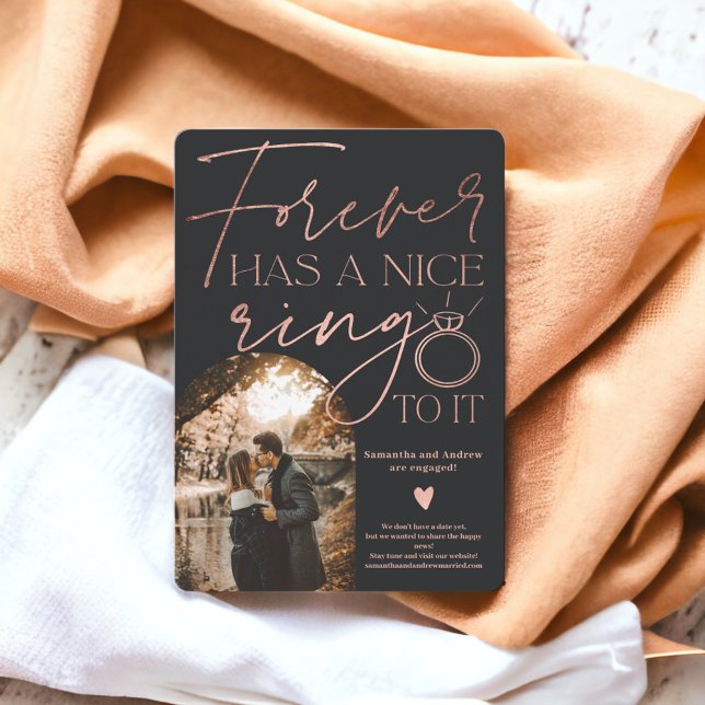 Anuncio Rosa de compromiso negro de oro para el arco de la (Forever ring photo arch rose gold black engagement announcement)