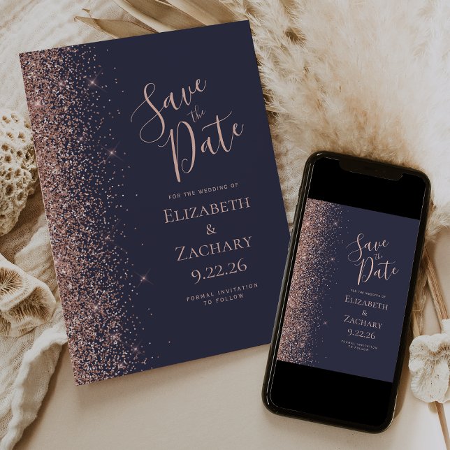 Anuncio Rosa Dorada Azul Oscuro Save the Date (Subido por el creador)