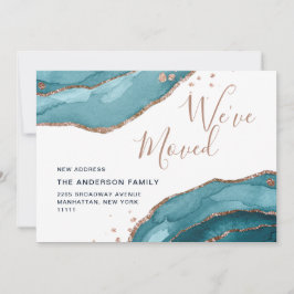 Anuncio Rosa Gold Blue Watercolor Agate Nueva dirección Mo