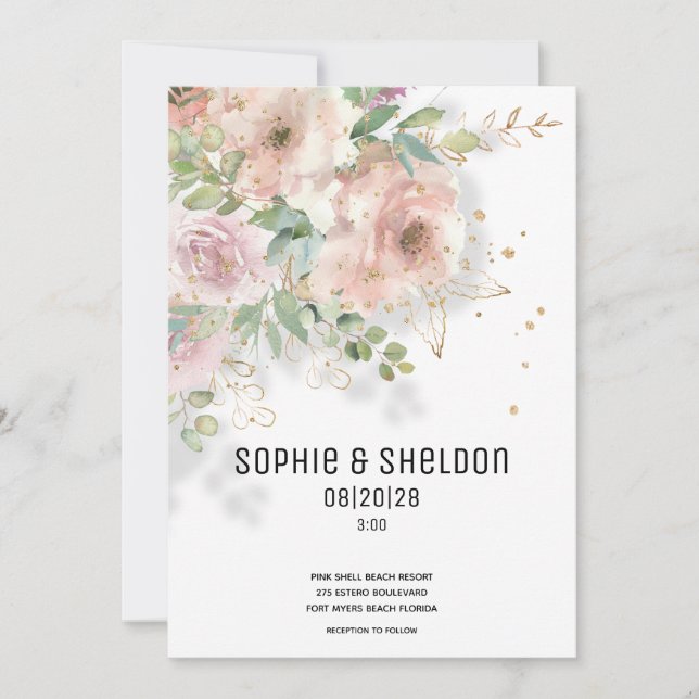 Anuncio Rosa seco esparcido Eucalyptus Greenery Boda A (Anverso)