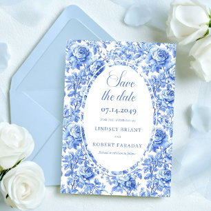Anuncio Rosas Azules Delicadas Floral Salva la Fecha Boda