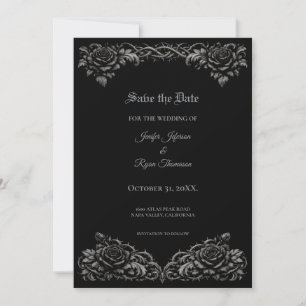 Anuncio Rosas blancas y negras Gothiv Save the date