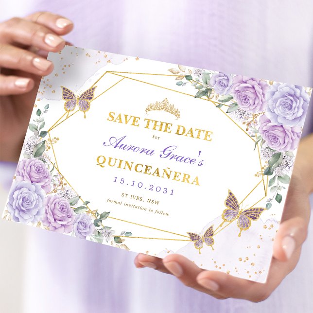 Anuncio Rosas de Lavender Gold Quinceanera Salven la Fecha (Subido por el creador)