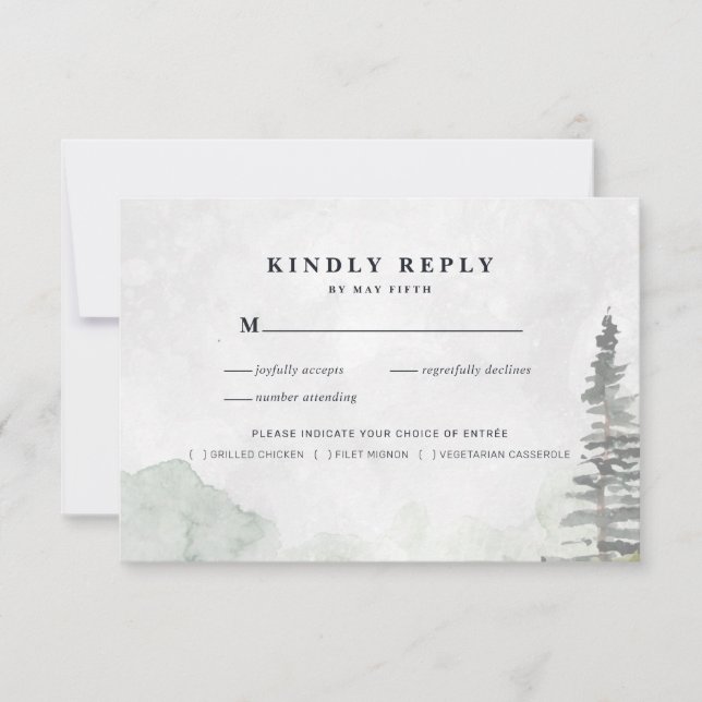 Anuncio RSVP de boda Minimalista rusa | Pines acuáticos (Anverso)
