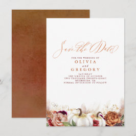 Anuncio Rust Terracotta Floral Calabazas caen Save Date