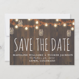 Anuncio Rustic Fall Fairy Lights and Leaves Save the Date