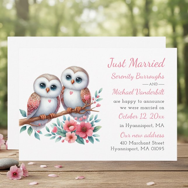 Anuncio Rustic Owl Couple Boho Just Married Wedding (Subido por el creador)