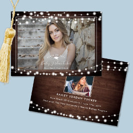 Anuncio Rustic String Lights Grad Cap Photo Graduation Ann