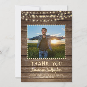 Anuncio Rustic Wood String Lights Graduation Gracias