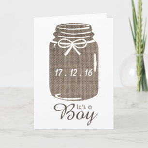 Anuncio Rústica Burlap Mason Jar Recién nacido Boy Invitac