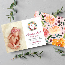 Anuncio Rústico Borgoña Floral Wreath Monograma Foto Nacim