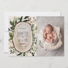 Anuncio rústico de follaje, floral y de parto