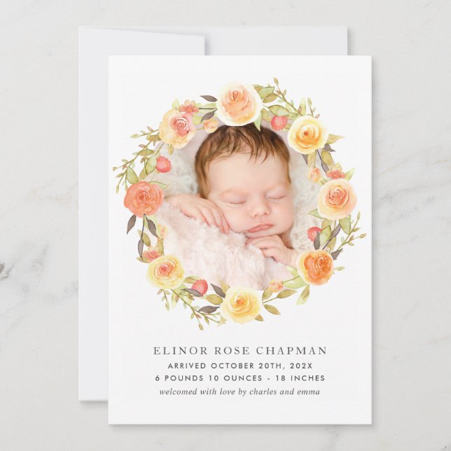 Anuncio Rústico Otoño Floral Baby Photo Birth (Anverso)
