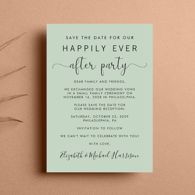 Anuncio Sabor de la recepción de bodas salve la fecha (A chic save the date announcement for a reception to celebrate your elopement or private wedding)