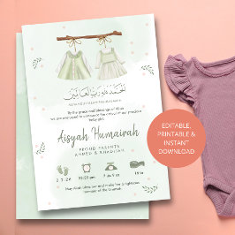 Anuncio Sage Green Islamic Baby Birth Announcement Card