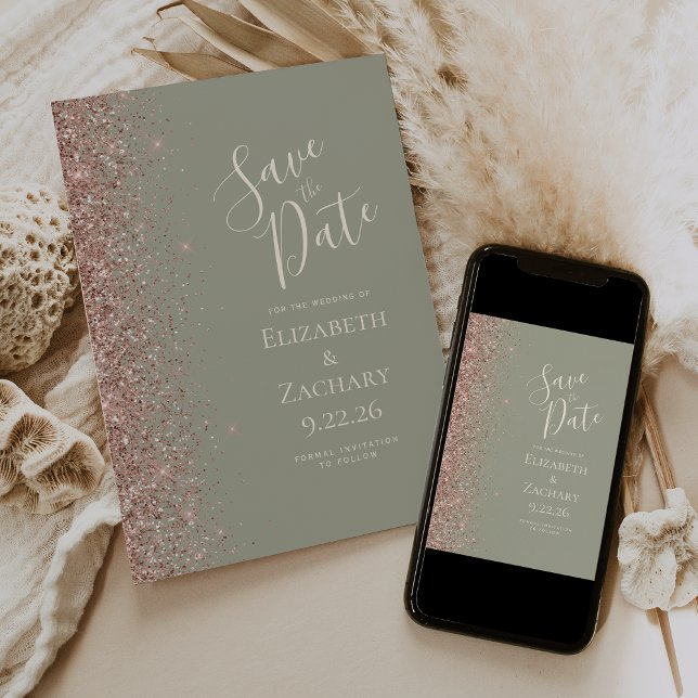 Anuncio Sage Green Rosa Gold Save the Date (Subido por el creador)