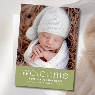 Anuncio Sage Green Welcome Baby Photo Birth
