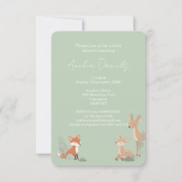 Anuncio Sage Green Woodland Animal Baby Shower Invitation