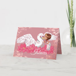 Anuncio Saraswati, una niña pequeña, con su cisne blanco