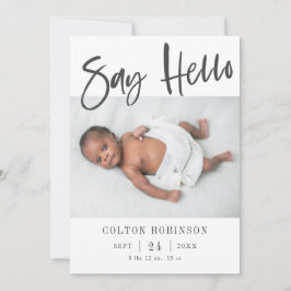 Anuncio Say Hello Modern Calligraphy Baby Photo Birth