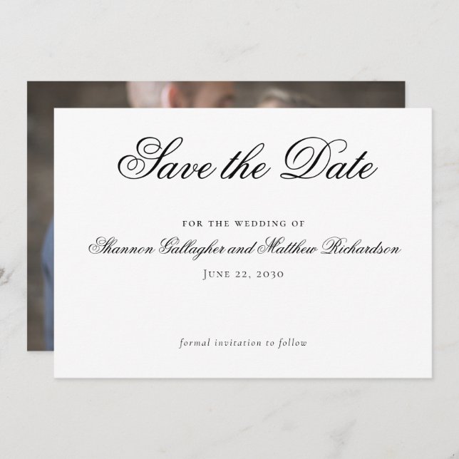 Anuncio Script Black White Wedding Save the Date Photo (Anverso / Reverso)