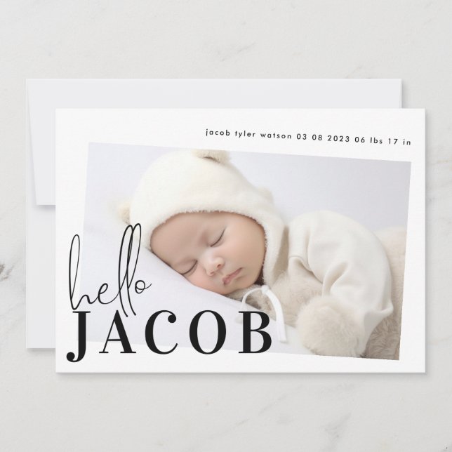 Anuncio Script Hello Name Black Minimalista Photo Baby (Anverso)