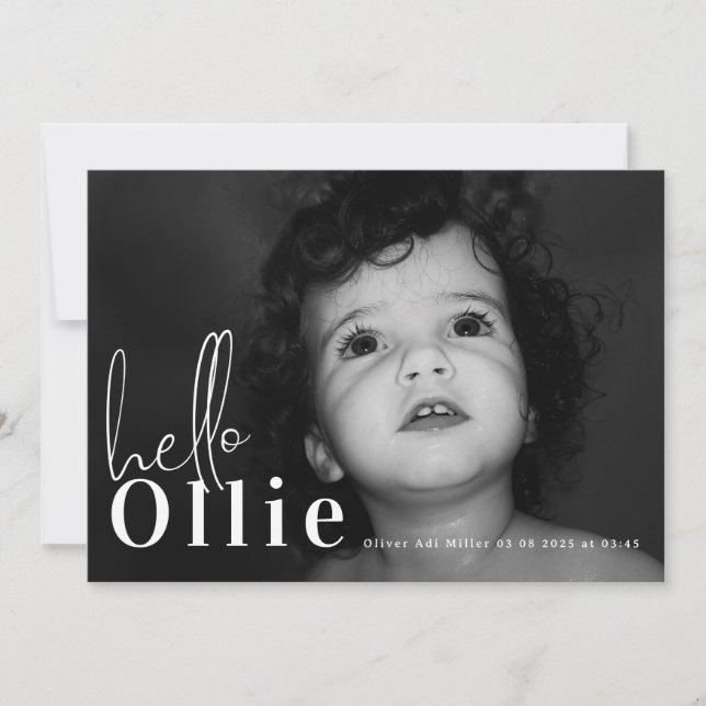 Anuncio Script Hello Name Neutral Minimalista Photo Baby (Anverso)