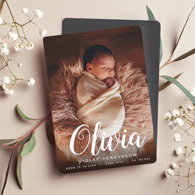 Anuncio Script Name | Vertical Photo Birth Announcement (Subido por el creador)