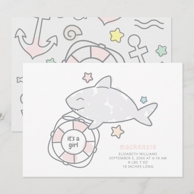 Anuncio Shark Ahoy Baby Girl Birth (Anverso / Reverso)