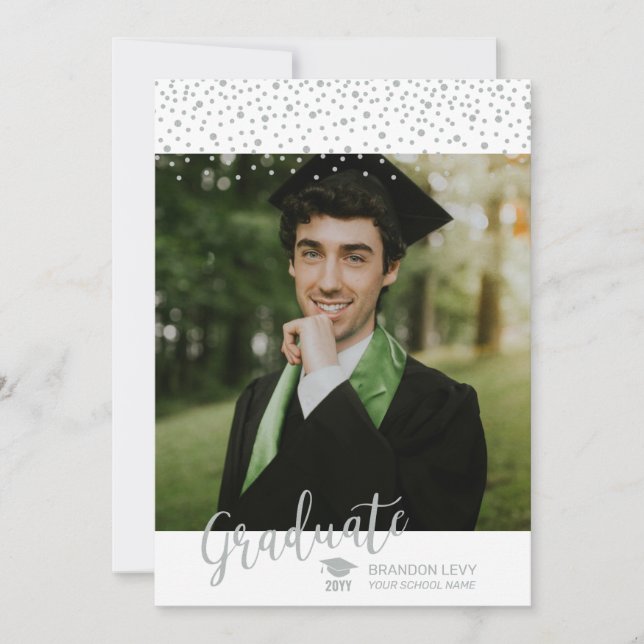 Anuncio Silver Confetti Photo Class of Graduation Year (Anverso)